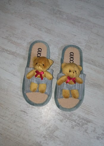 Nakışlı Ayıcık Detaylı Bej Kadın Ev Terliği - Görsel 3