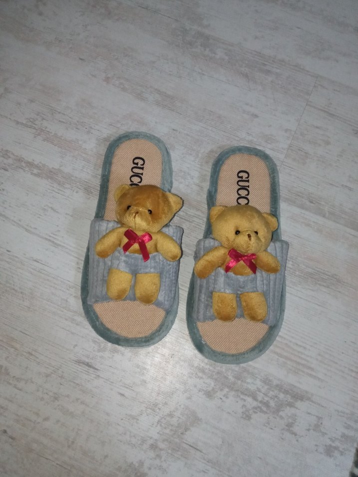 Nakışlı Ayıcık Detaylı Bej Kadın Ev Terliği - Görsel 3