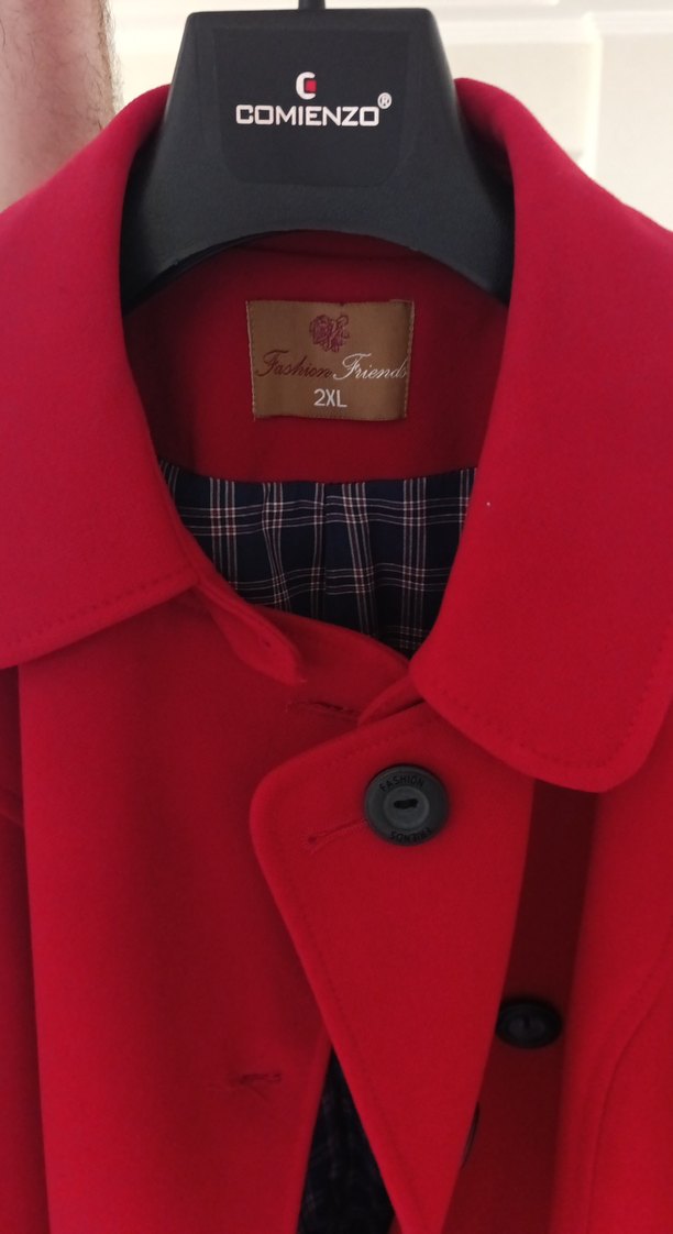 Düğmeli Kırmızı Kadın Kaban - Görsel 3