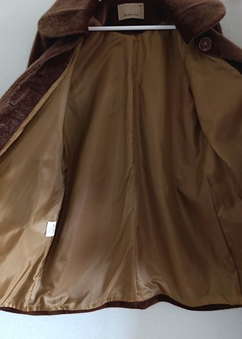 Kahverengi Kadın Midi Boy Kürk Detaylı Kaban - Görsel 5