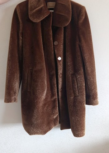 Kahverengi Kadın Midi Boy Kürk Detaylı Kaban - Görsel 2