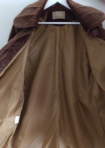 Kahverengi Kadın Midi Boy Kürk Detaylı Kaban - Görsel 4