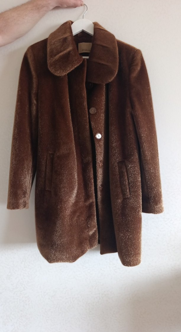 Kahverengi Kadın Midi Boy Kürk Detaylı Kaban - Görsel 2