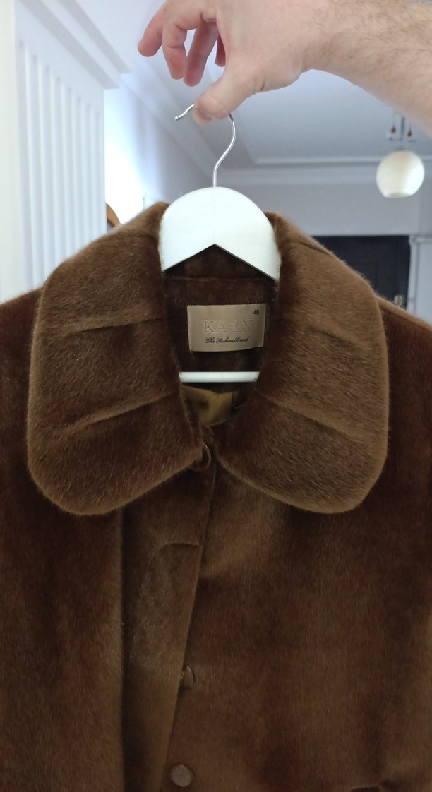 Kahverengi Kadın Midi Boy Kürk Detaylı Kaban - Görsel 3