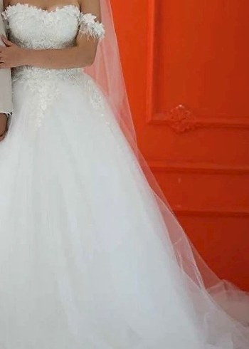 Sıfır hiç giyilmedi Straplez A Kesim Beyaz Dantel Gelinlik - Görsel 2