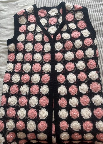 Çiçek Desenli Çok Renkli Örgü yelek hiç giyilmedi - Görsel 3
