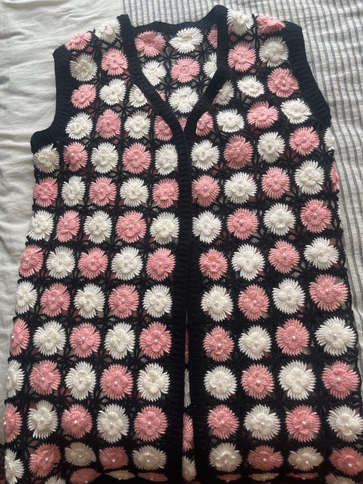 Çiçek Desenli Çok Renkli Örgü yelek hiç giyilmedi - Görsel 3