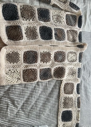 Kahverengi ve gri el örgüsü hırka hiç giyilmedi - Görsel 3