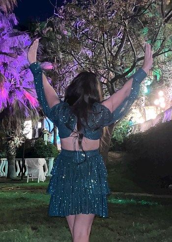 Parlak Yeşil V Yaka Drapeli Midi Elbise - Görsel 3