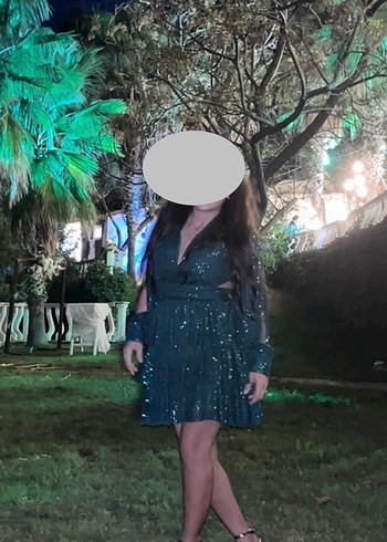 Parlak Yeşil V Yaka Drapeli Midi Elbise - Görsel 2