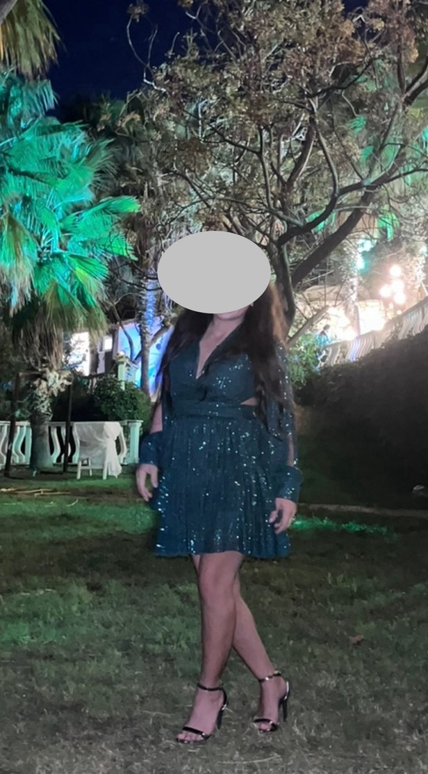 Parlak Yeşil V Yaka Drapeli Midi Elbise - Görsel 2