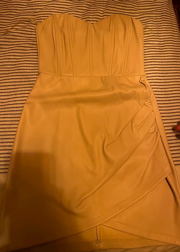 Ten Rengi Deri Straplez Mini Elbise - Görsel 2