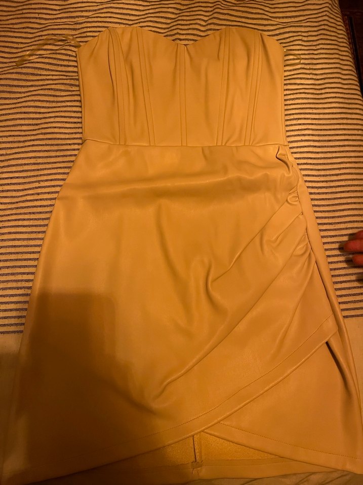 Ten Rengi Deri Straplez Mini Elbise - Görsel 2