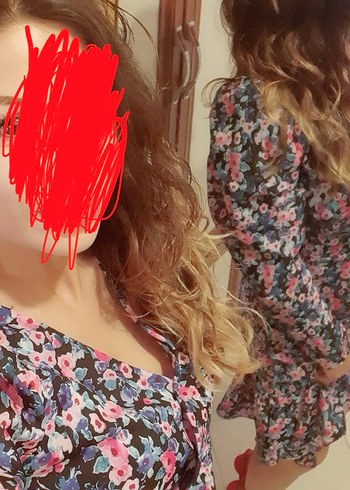 Pembe Çiçek Desenli V Yaka elbise - Görsel 2