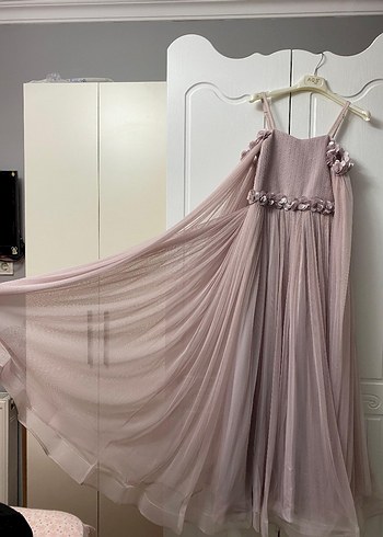 Kız Çocuk Pudra Pembe Nakışlı Elbise - Görsel 4