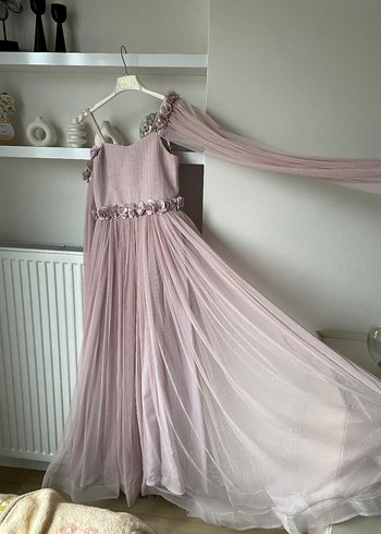 Kız Çocuk Pudra Pembe Nakışlı Elbise - Görsel 3