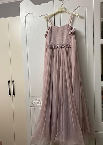 Kız Çocuk Pudra Pembe Nakışlı Elbise - Görsel 2