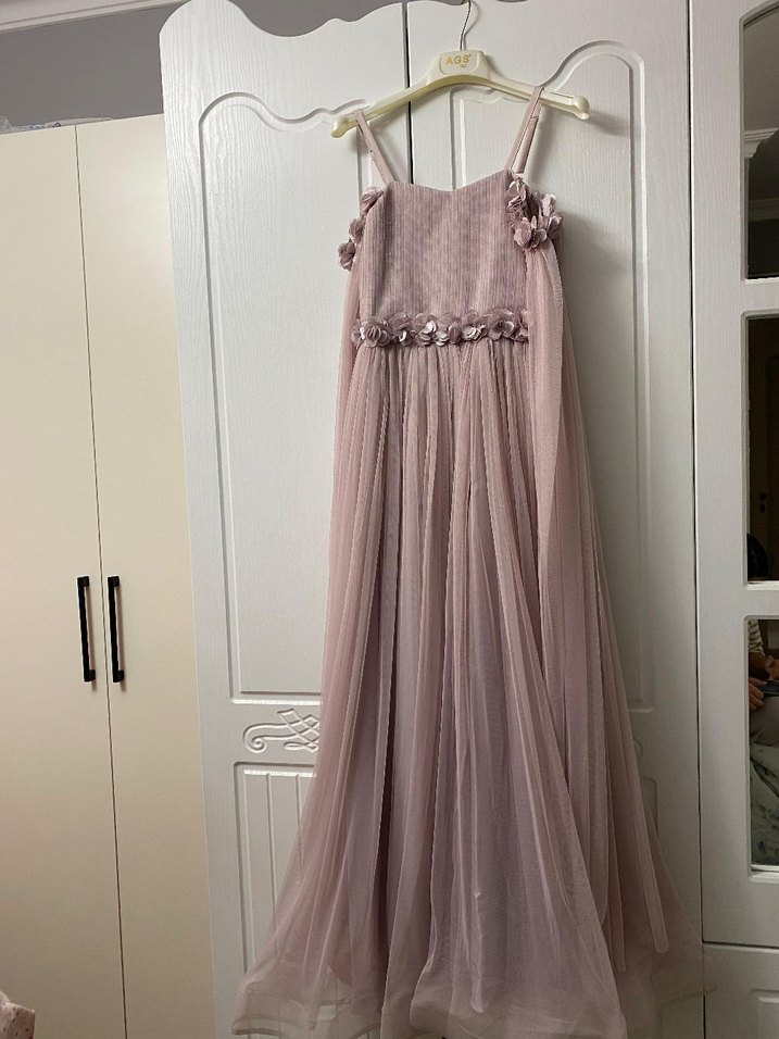 Kız Çocuk Pudra Pembe Nakışlı Elbise - Görsel 2