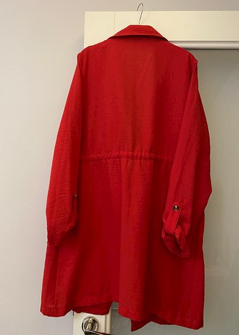 Kırmızı Midi Keten Kadın Ceket - Görsel 2