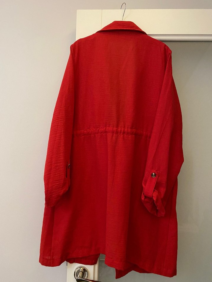 Kırmızı Midi Keten Kadın Ceket - Görsel 2