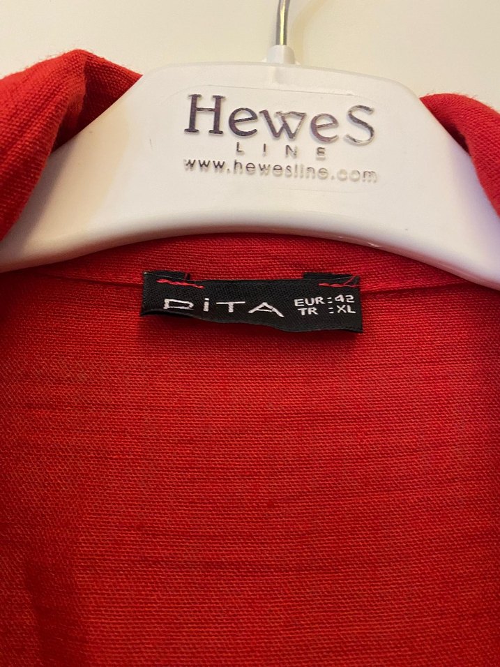 Kırmızı Midi Keten Kadın Ceket - Görsel 3