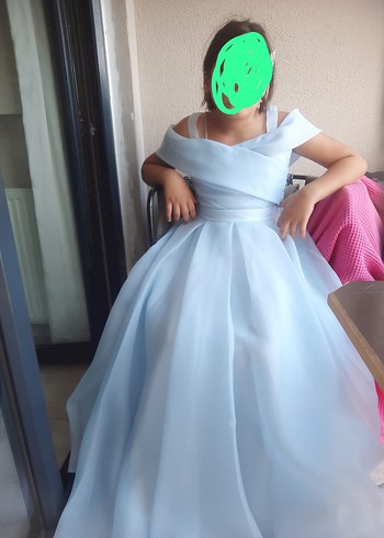 Mavi Drapeli Uzun Kiz cocuk Abiye Elbise - Görsel 5