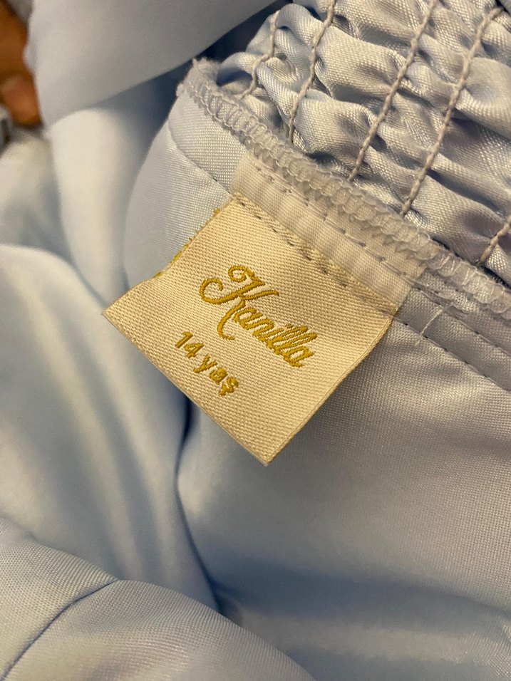 Mavi Drapeli Uzun Kiz cocuk Abiye Elbise - Görsel 4