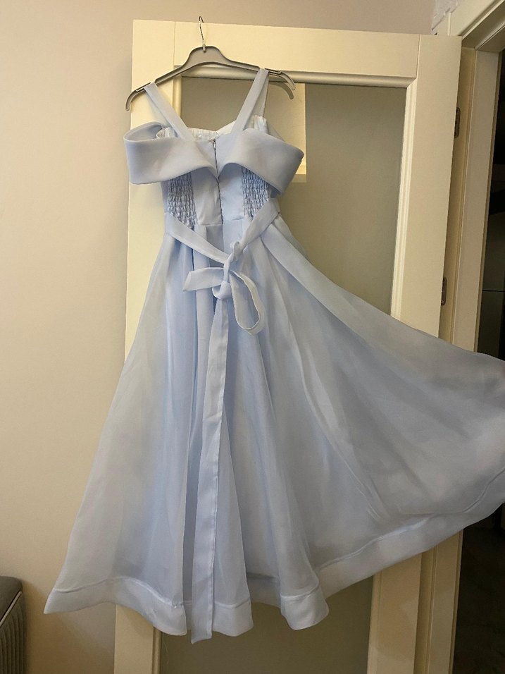 Mavi Drapeli Uzun Kiz cocuk Abiye Elbise - Görsel 3