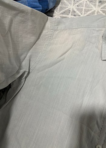 Gri Keten Erkek Kısa Kollu Gömlek - Görsel 4