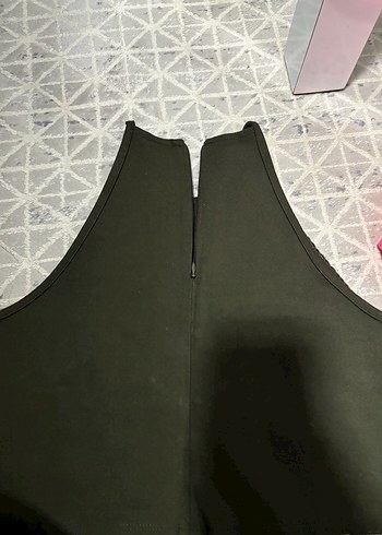 Haki yeşil H&M Dantelli Yüksek Yakalı Kadın Crop Top - Görsel 3