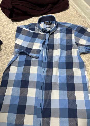 Erkek Mavi Kısa Kollu Kareli Gömlek - Görsel 2