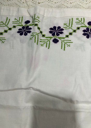 Nakışlı Beyaz nostaljik yastık kılıfı - Görsel 3