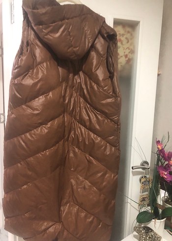 Kahverengi Uzun Deri Kadın Yelek - Görsel 2