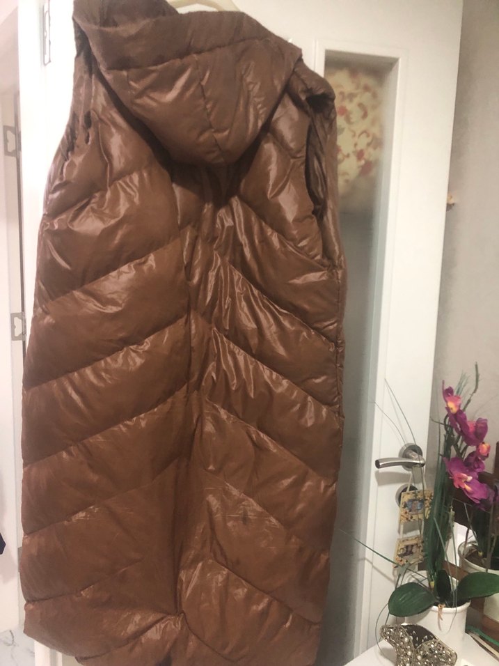 Kahverengi Uzun Deri Kadın Yelek - Görsel 2