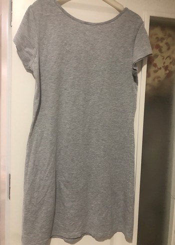 Gri Kısa Kollu Keten Kadın Tişört - Görsel 2