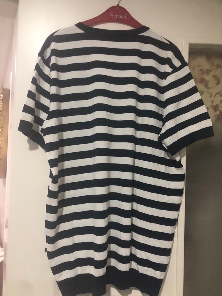 Erkek Gri Beyaz Çizgili Kısa Kollu Tişört - Görsel 2