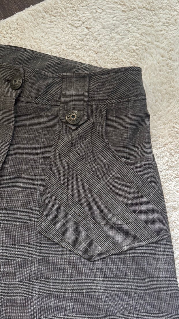 Koyu Gri Ekose Geniş Paça Pantolon — görsel 4/6