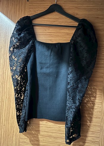 Dantel Kollu Kare Yaka Siyah Şık Bluz Large Beden - Görsel 3