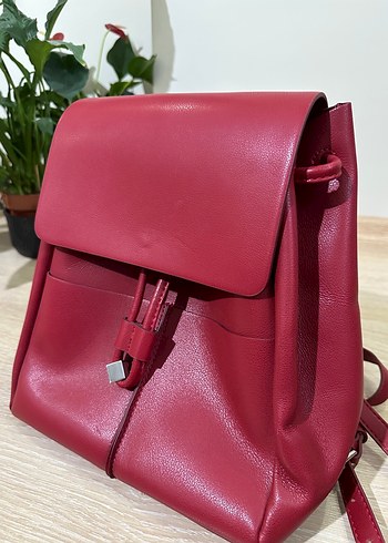 Zara Kırmızı Deri Kadın Sırt Çantası - Görsel 2