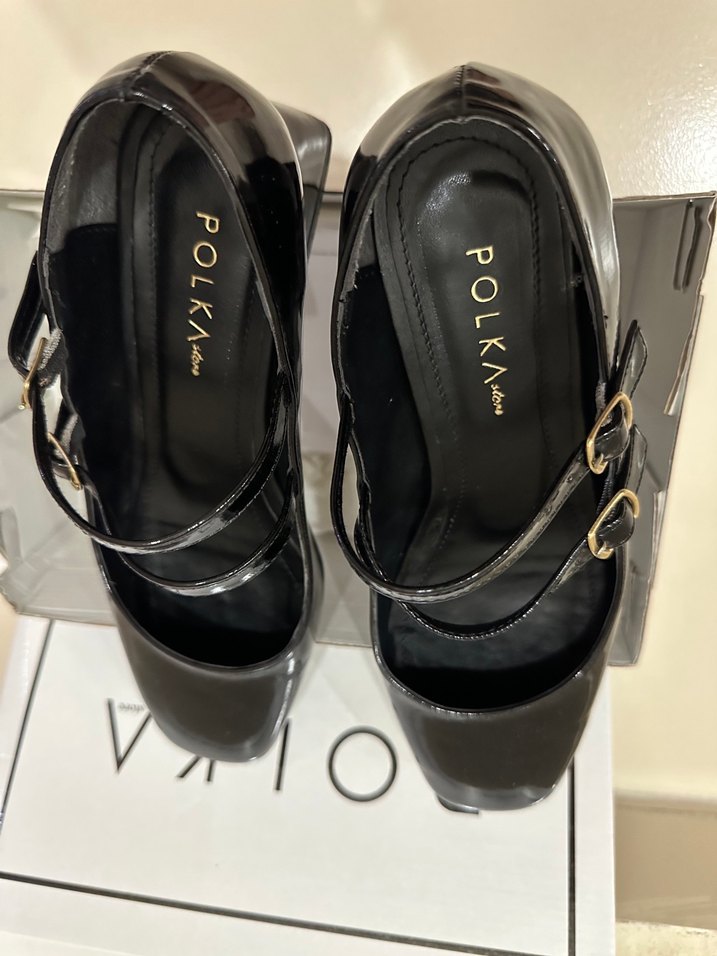 Siyah Rugan Mary Jane Balerin model Kadın Topuklu Ayakkabı - Görsel 4