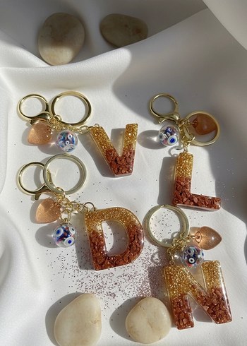 Boncuklu Altın Renk Bohem epoksi anahtarlık - Görsel 2