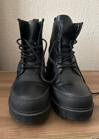 Siyah Deri Platform Topuklu Punk Botlar - Görsel 2