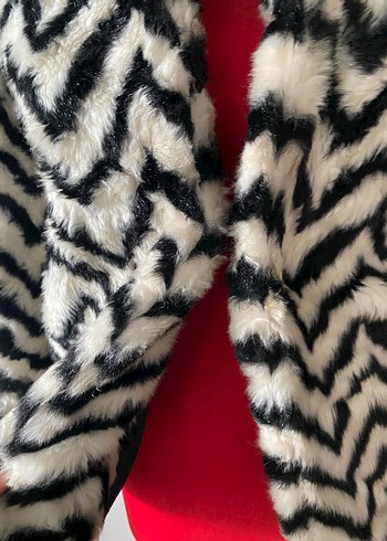 Zebra Desenli Gri Kadın Suni Kürk Ceket - Görsel 3