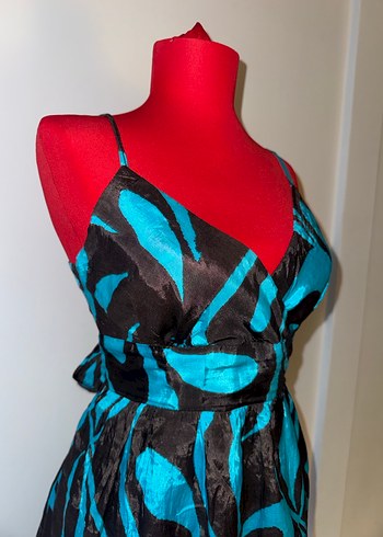 Straplez Turkuaz Midi Bohem Elbise - Görsel 3