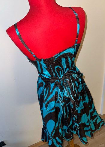 Straplez Turkuaz Midi Bohem Elbise - Görsel 6