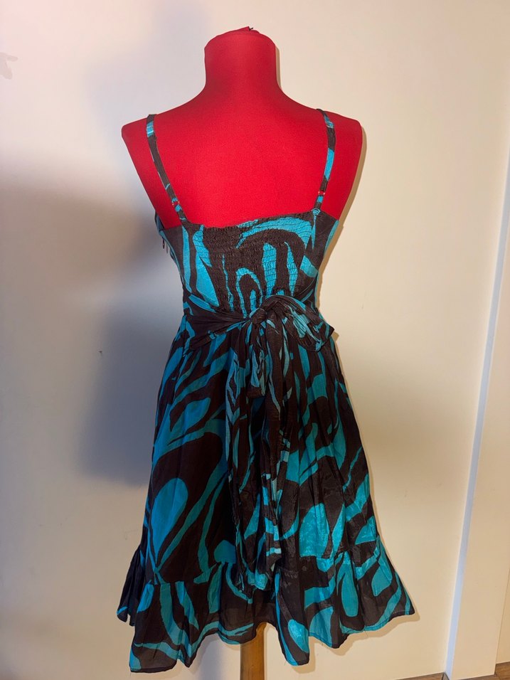 Straplez Turkuaz Midi Bohem Elbise - Görsel 4