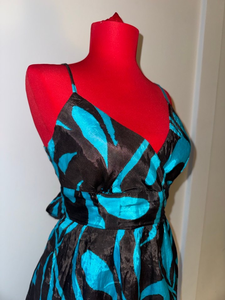 Straplez Turkuaz Midi Bohem Elbise - Görsel 3