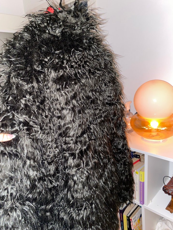 Uzun Siyah Kürk Detaylı Kadın Kaban - Görsel 5