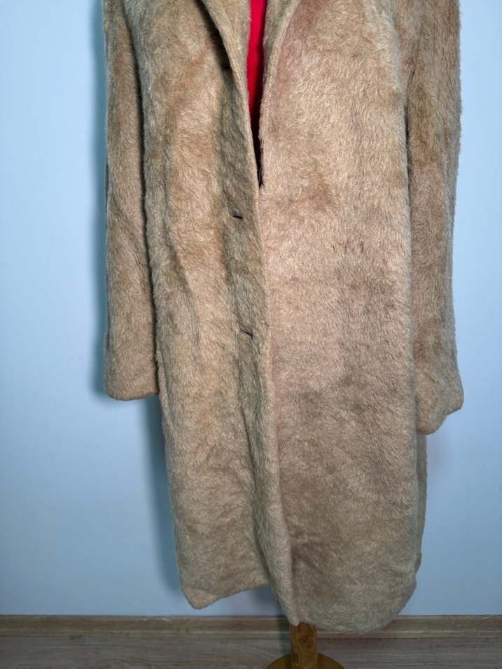 Bej Yün Midi Kadın Kaban - Görsel 4