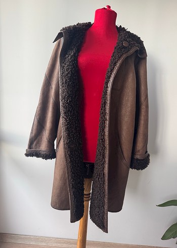 Kahverengi Kürklü/Sheeo Kadın Süet Kaban - Görsel 3